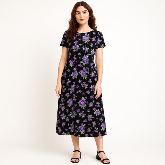 VTG Y2K 90's Floral Butterfly Modest Romantic Whimsy Fairy Midi Dress MEDIUM - Picture 1 of 9